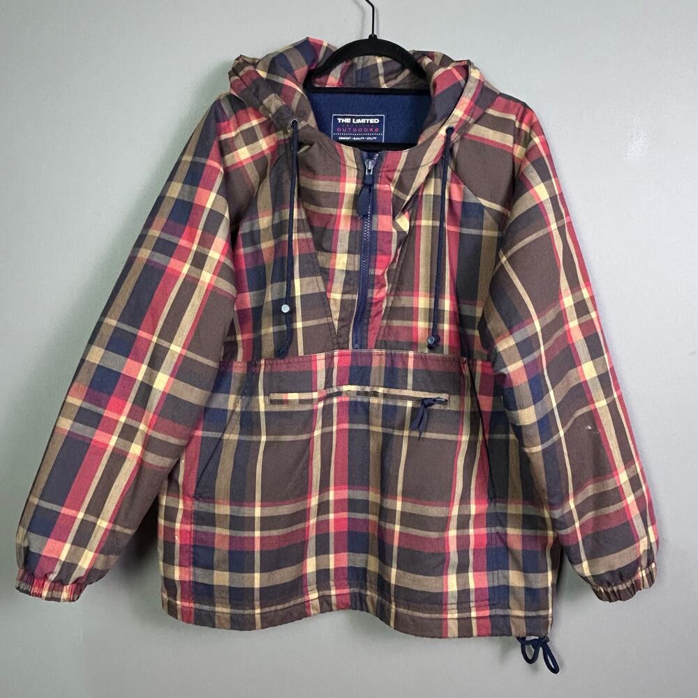 The Limited jacket small anorak puffer tartan plaid gorpcore hood grunge VTG